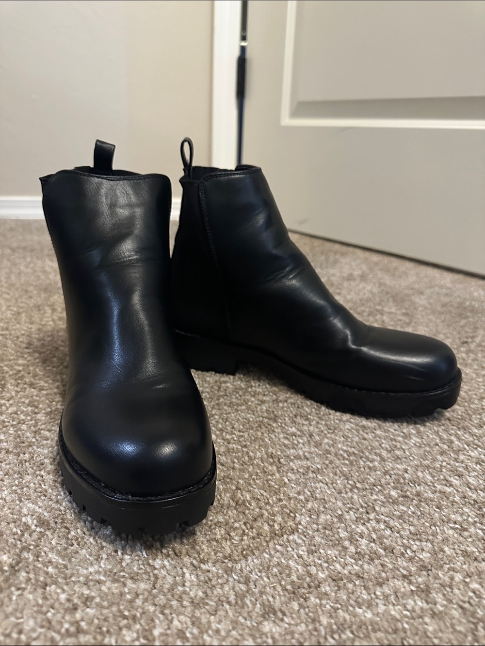 Esprit Black Leather Chunky Ankle Boots